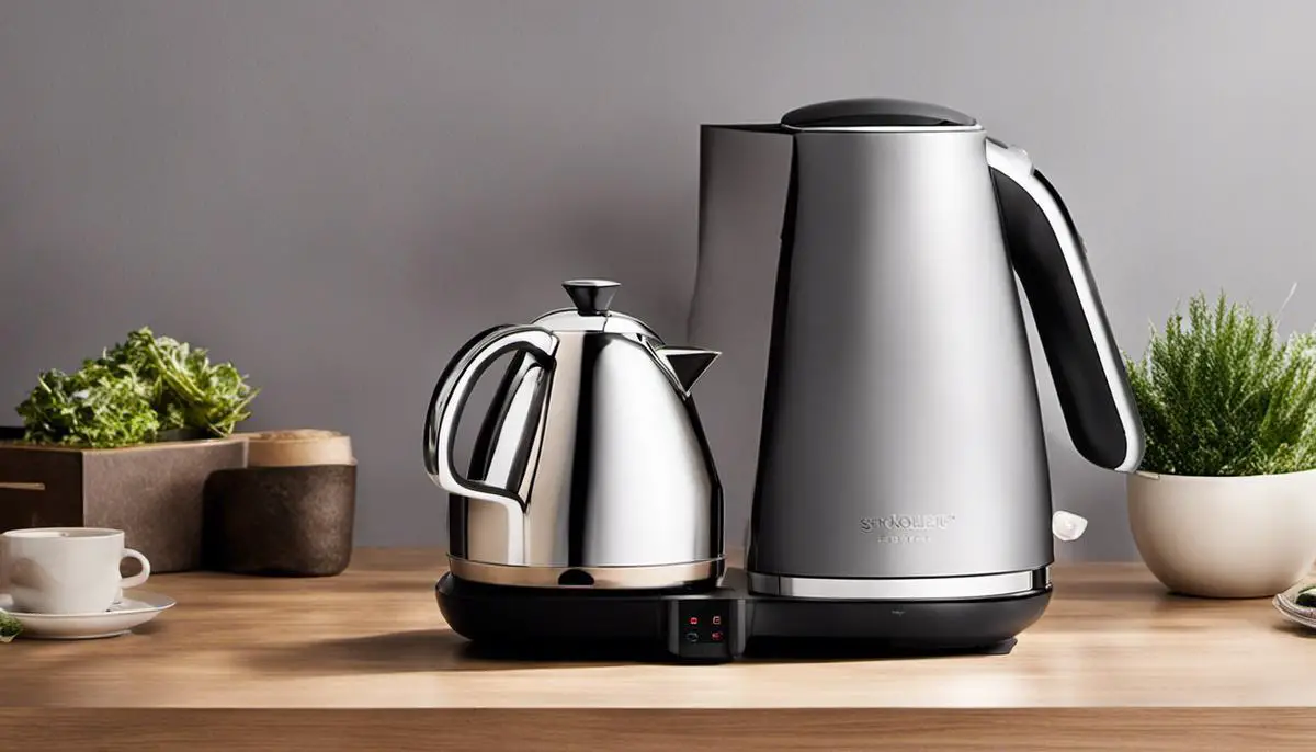 A sleek and stylish electric kettle made from high-quality stainless steel.